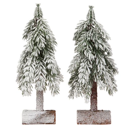 Article Sapin de Noël décoratif avec neige artificielle sur socle 30cm 2pcs