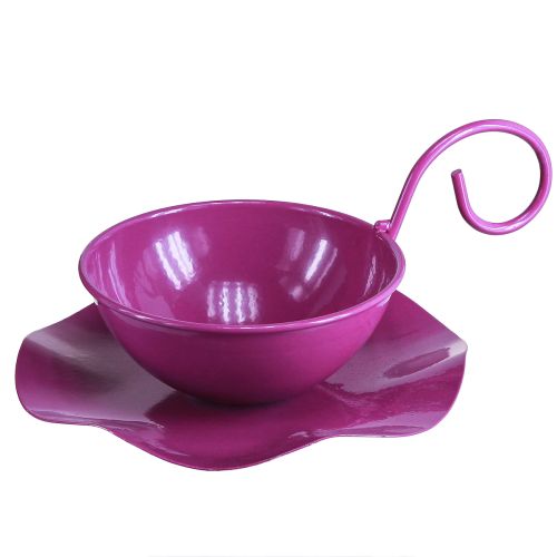 Tasse décorative tasse à thé en métal sur assiette violet Ø11,5cm H8cm 2pcs