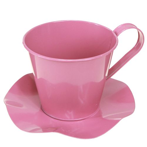 Tasse à thé décorative tasse en métal avec assiette rose Ø12 H10cm 8 pcs