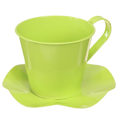 Tasse à thé déco métal avec assiette vert clair Ø12 H10cm 8 pcs