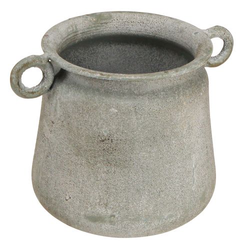 Pot décoratif jardinière vintage métal avec anses gris H13,5cm