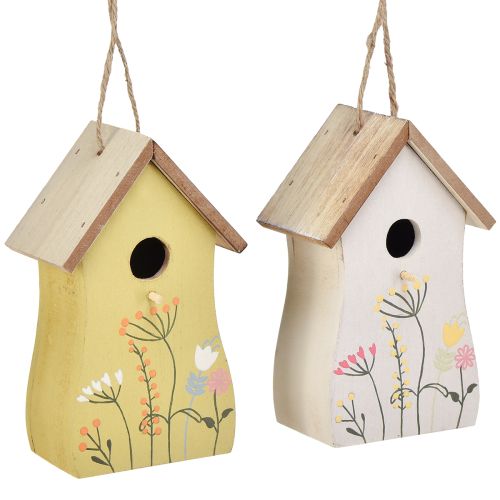 Décoration pour nichoir à oiseaux suspendu bois blanc jaune 13cm 2 pcs