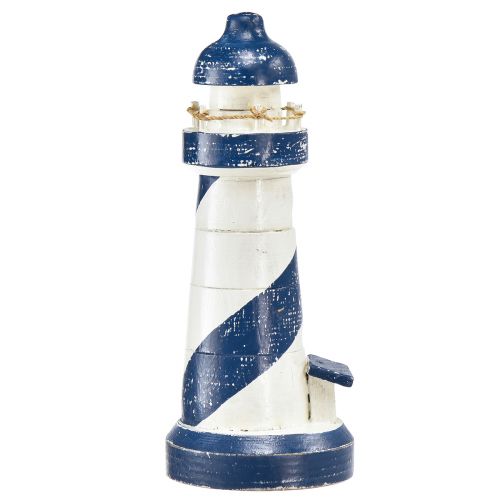 Article Phare décoratif bois bleu blanc maritime Ø7,5cm H19cm