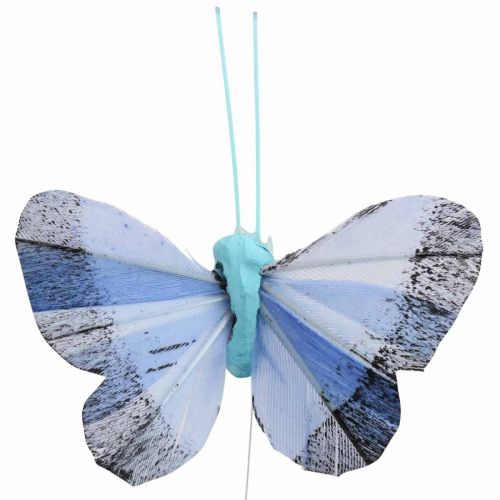 Papillons décoratifs sur fil plumes colorées 5,5×8cm  12pcs-16045