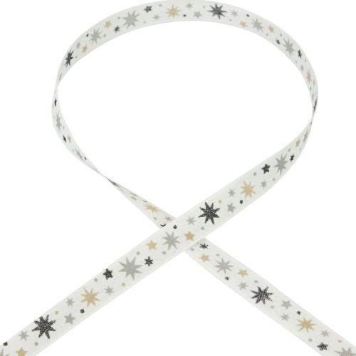 Article Ruban ruban cadeau de Noël motif étoile blanc 15mm 20m