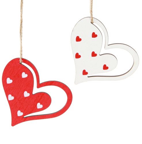 Cintre décoratif décoration coeur pour la fête des mères rouge blanc 7,5cm 12 pcs