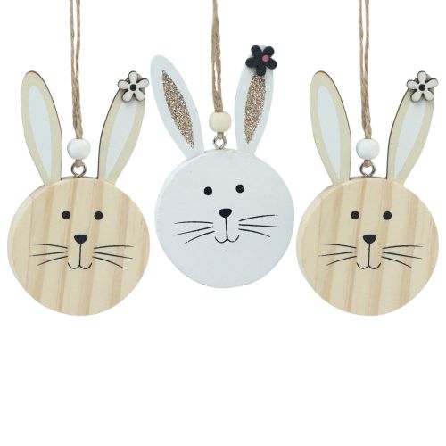 Article Tête de lapin en bois Déco à suspendre Blanc Or 10,5cm 8pcs