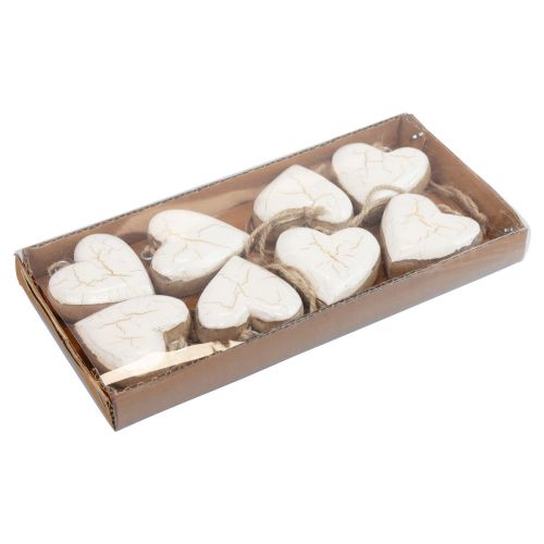 Article Cintre décoratif bois coeurs en bois naturel blanc/or craquelé 6cm 8 pcs