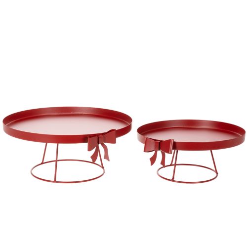 Article Ensemble de plateaux décoratifs en métal rouge avec nœud, 30 cm et 25 cm, lot de 2