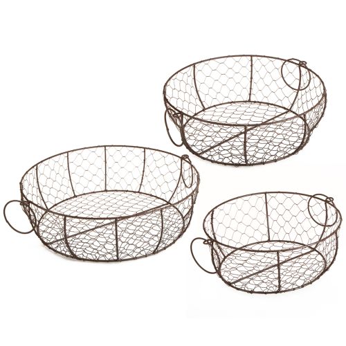 Bol panier en fil avec anse marron Ø35/30/25cm lot de 3