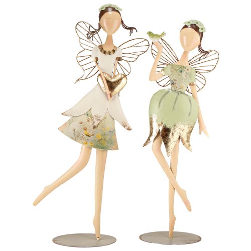Floristik24 Figurines Elfes Décoration Métal Coeur Oiseau H55cm/60cm 2pcs