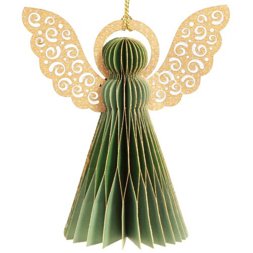 Floristik24 Décoration en papier nid d&#39;abeille ange Noël vert or 12cm 4 pcs