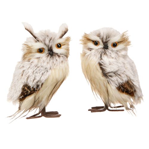 Figurines de chouettes décoration paire de chouettes en marron crème 15cm 2 pcs