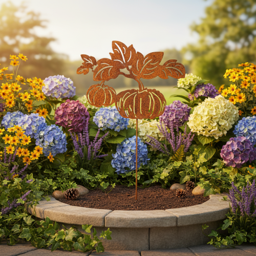 Article Décoration de Jardin en Métal Rouillé avec Motif Citrouille 100 cm