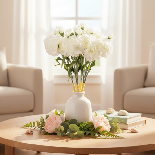 Article Kunstificiel bouquet d'œillets blancs 40 cm, 4 pièces