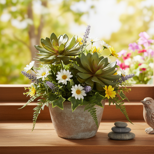 Article Plantes succulentes artificielles vertes 18 cm en lot de 3 pour la décoration intérieure
