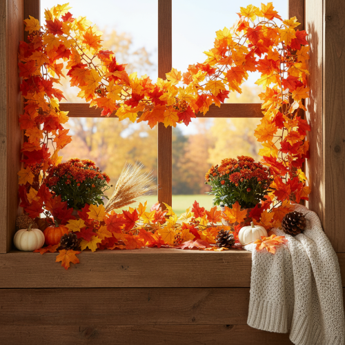 Article Guirlande de feuilles d'érable artificielles 170 cm en plastique pour décoration intérieure