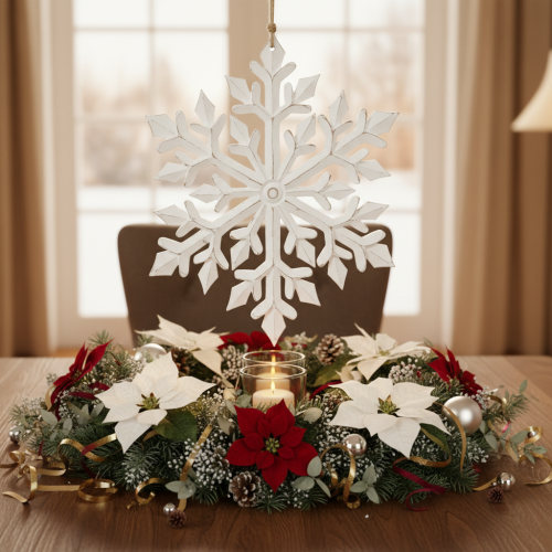 Article Décoration suspendue flocon de neige en bois blanc 30cm