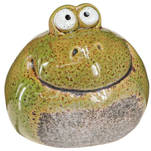 Décoration grenouille tête de grenouille en céramique vert marron H10,5cm 2 pièces