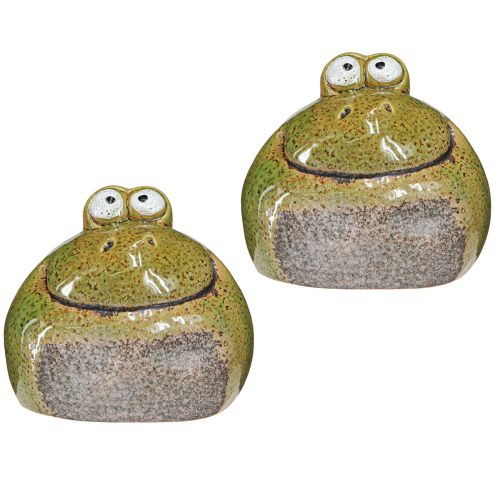 Article Décoration grenouille tête de grenouille en céramique vert marron H10,5cm 2 pièces