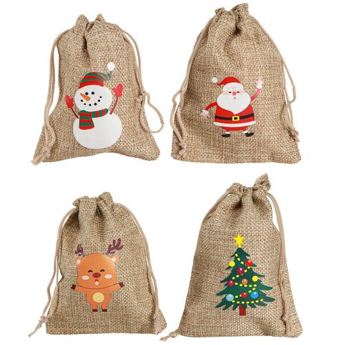 Sac cadeau Sac de jute de Noël naturel 10×13cm 8pcs