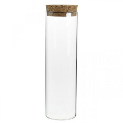 Verre avec couvercle en liège Cylindre en verre avec bouchon  Clair Ø6cm H21cm-03233
