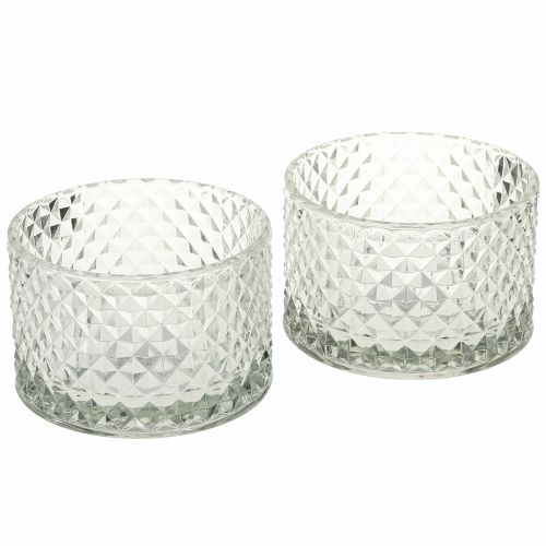Article Bougeoir en verre style rétro diamant transparent Ø10,5 cm 2 pièces
