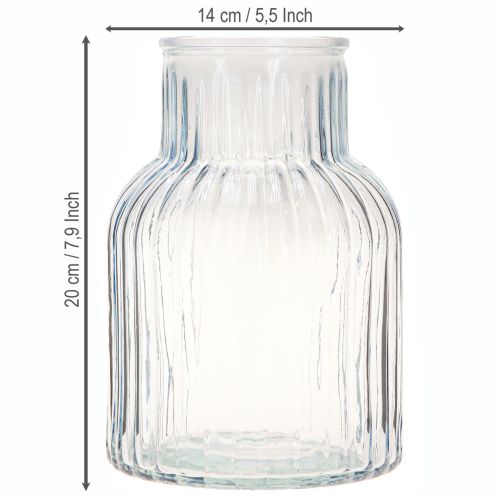 Article Vase à fleurs en verre bleu avec rainures Ø13,5cm H20cm