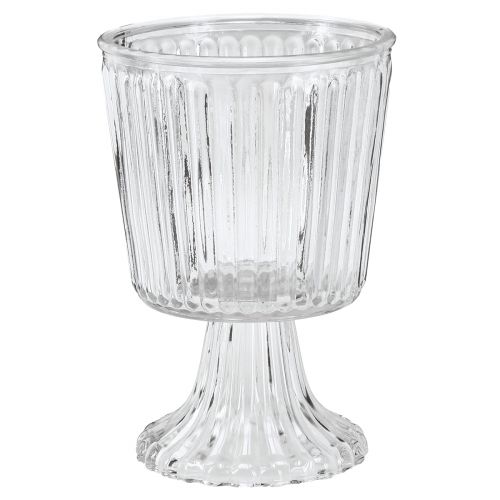 Floristik24 Vase en verre avec pied coupelle décorative en verre cannelé Ø13cm H19cm