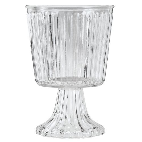 Article Vase en verre avec pied coupelle décorative en verre cannelé Ø13cm H19cm