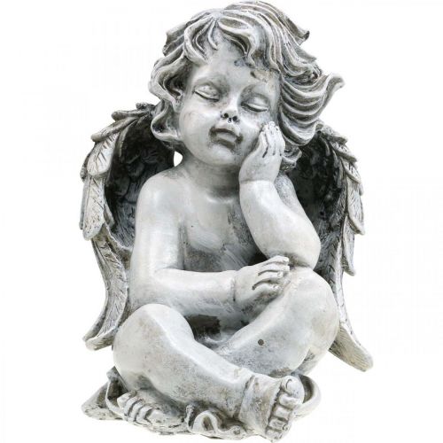 Article Figurine ange assis Gris Décoration funéraire Gris 24 cm