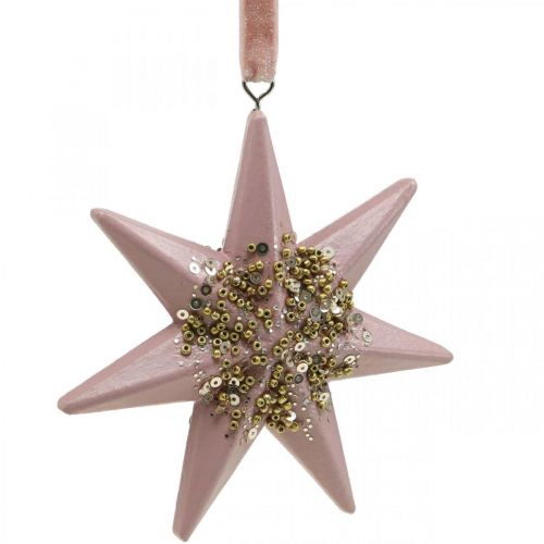 Article Pendentif de Noël déco étoile à suspendre rose 4pcs