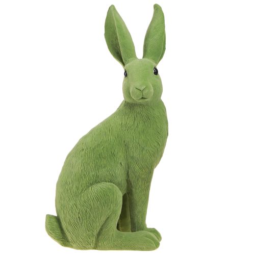 Décoration de lapin de Pâques assis vert lapin floqué 16 × 13 × 35 cm