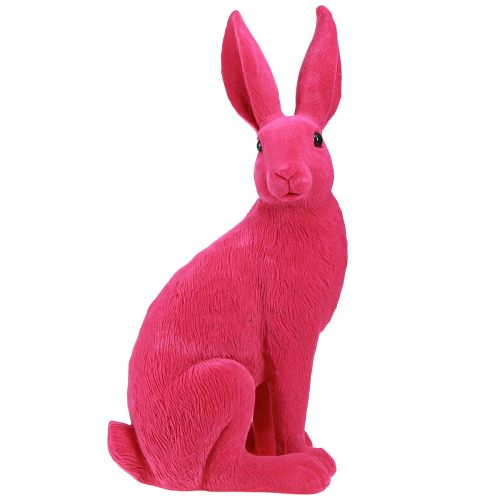 Lapin de Pâques décoratif rose lapin assis floqué 16×13×35cm