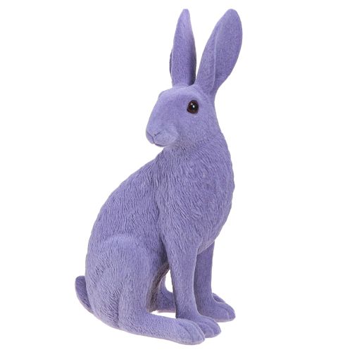 Article Lapin assis décoration lapin de Pâques floqué lilas 12×9×25cm