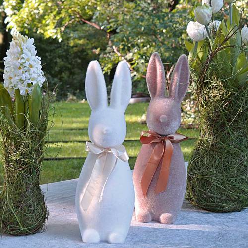 Article Lapin floqué blanc crème H49cm