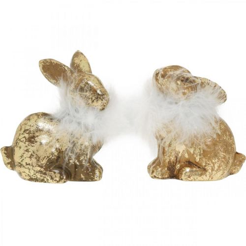 Article Lapin doré assis terre cuite dorée avec plumes H10cm 4pcs