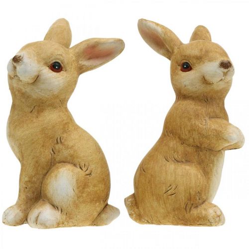 Article Lapin assis, décoration en céramique, Pâques, paire de lapins marron H15cm lot de 2