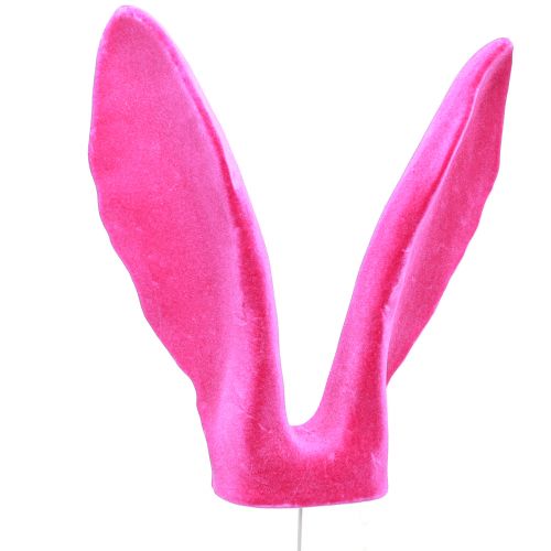 Article Oreilles décoratives de lapin roses pour Pâques en bâtonnet floqué H56cm