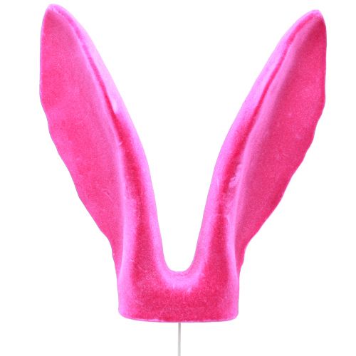 Article Oreilles décoratives de lapin roses pour Pâques en bâtonnet floqué H56cm