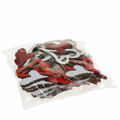 Article Pendentif coeur en bois rouge, blanc 8cm 24 pcs