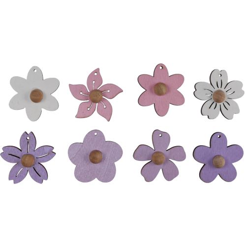 Floristik24 Fleurs en bois à suspendre décoration bois violet, rose, blanc 4,5cm 24pcs