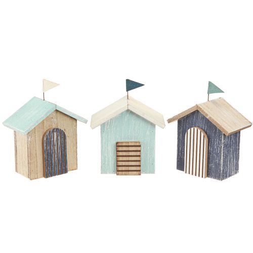 Article Maison en bois décoration maison de plage bleu naturel H9,5cm 3 pcs