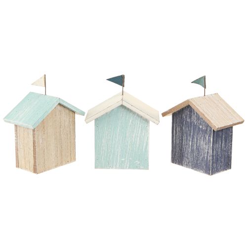 Article Maison en bois décoration maison de plage bleu naturel H9,5cm 3 pcs