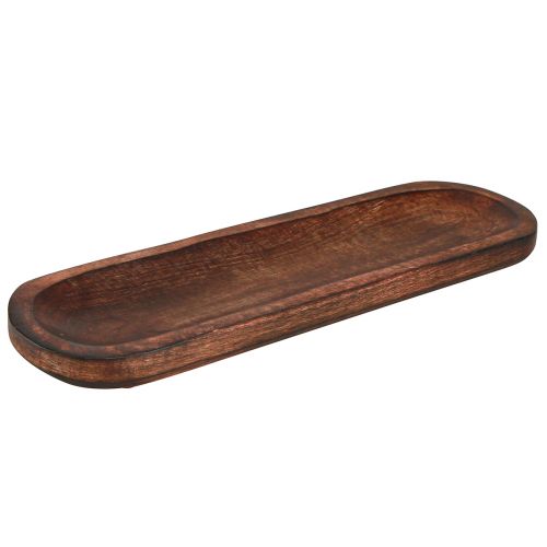 Plateau en bois ovale plateau décoratif émaillé marron foncé 40×12cm