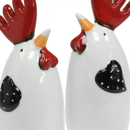 Figurines décoratives poule et coq gris, blanc, rouge 10,2  cm x 7 cm H12,7 cm 2 pièces-68220