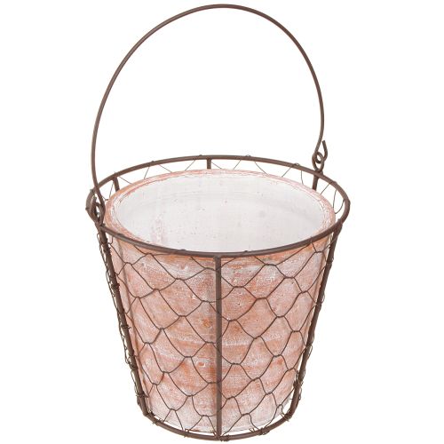 Pot de fleur en céramique anse de panier métal marron Ø18cm