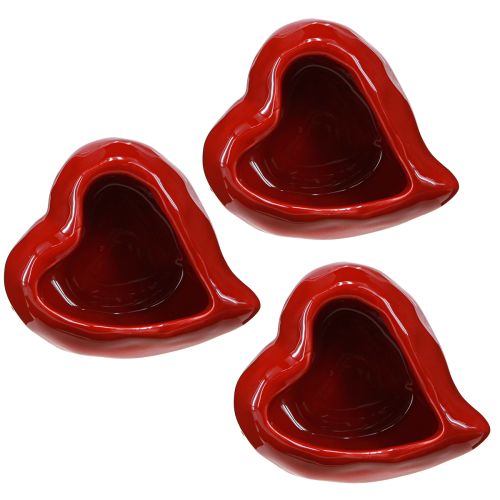 Floristik24 Bol décoratif coeur rouge en céramique brillant 11,5×10×5,5cm 3 pcs