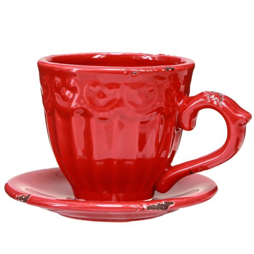 Article Bougeoir en céramique tasse rouge pour bougies bâtons 13×11×8cm 3 pcs