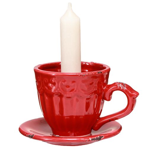 Article Bougeoir en céramique tasse rouge pour bougies bâtons 13×11×8cm 3 pcs